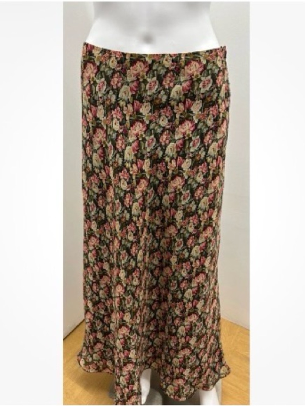 Vintage 90s Express Floral Maxi Skirt in Black, Pink and Green